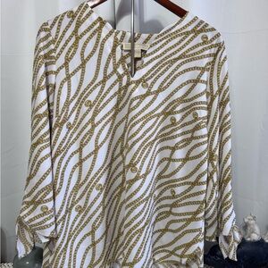 Michael Kors White Top with Gold Chain Print